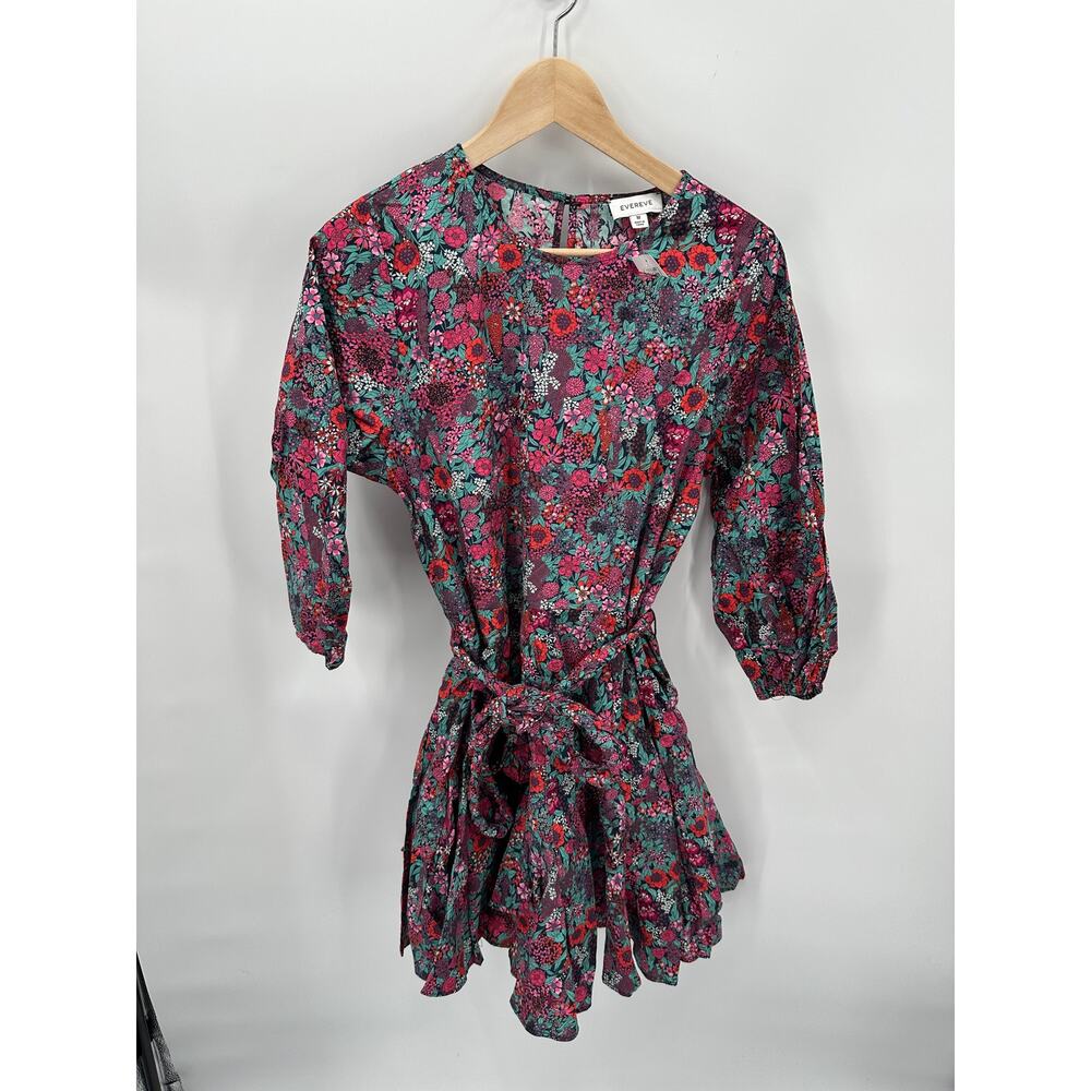 EVEREVE NWT Sutton Cotton Tie Waist Long Sleeve Floral Dress // M - Picture 6 of 16